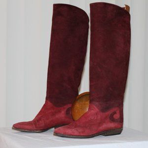 Vintage Red Suede knee high boots Sz. 6.5